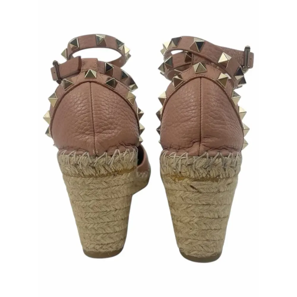 Valentino Garavani Rockstud Double Leather Wedge Espadrille Pink Size 39